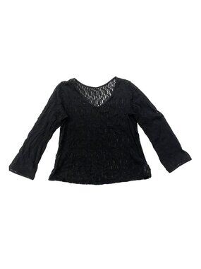 WHIMSIGOTH Floral Lace Gothic V-Neck Long Sleeve Top Black XL Coquette Sheer Y2K